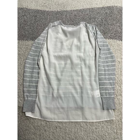 LOFT Women's XS Striped V-Neck Long Sleeve Top Chiffon Back Gray 70146 354980 - Picture 2 of 8